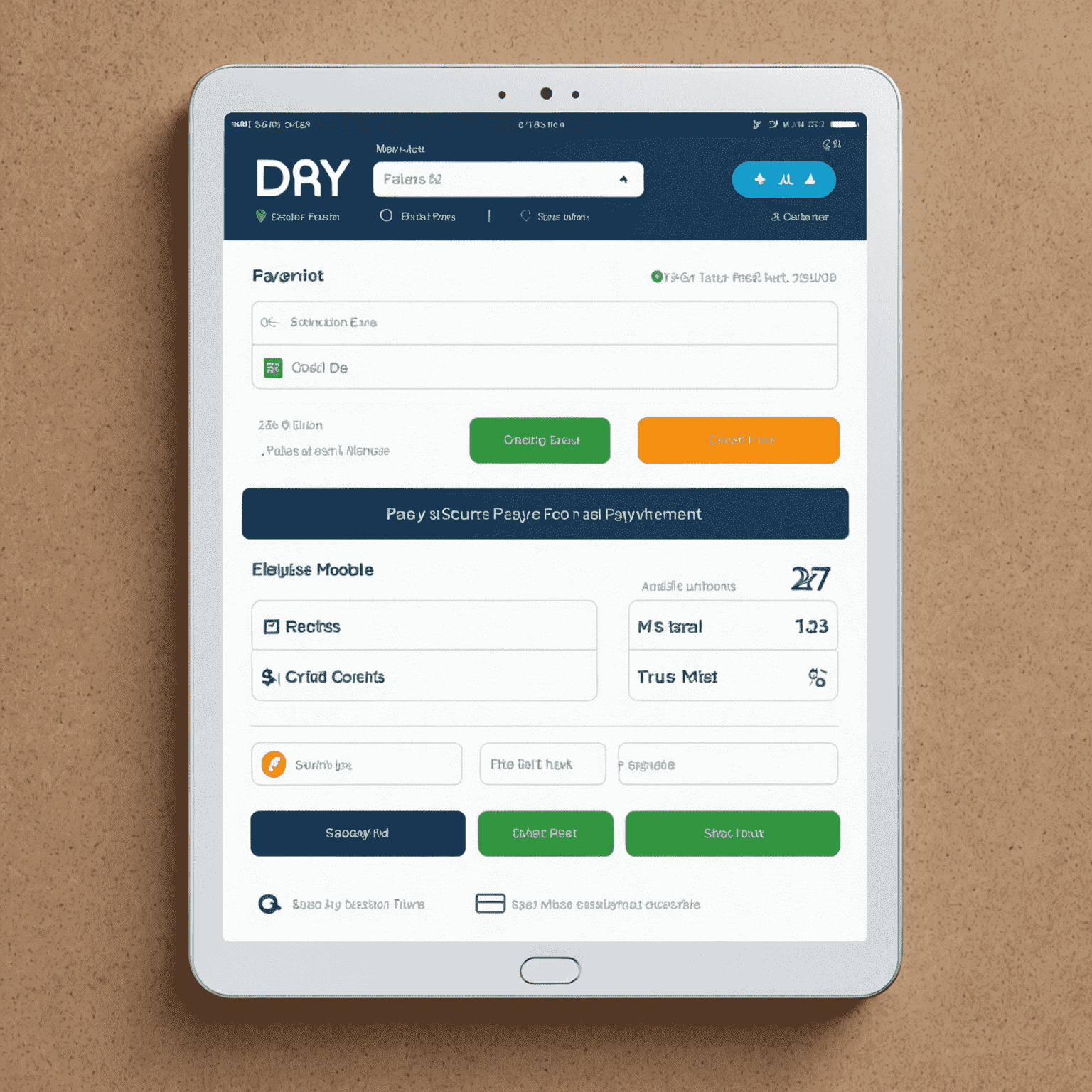 A secure online payment interface for electricity bill payment, showing a user-friendly form with fields for account number, amount due, and various payment options including credit card, debit card, and bank transfer icons. The interface has a clean, modern design with a prominent 'Pay Now' button and security badges to instill trust.