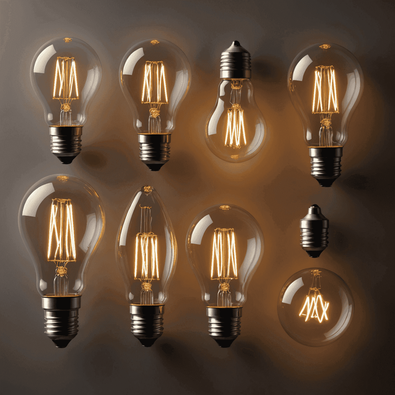 Various LED light bulbs showcasing different shapes and brightness levels