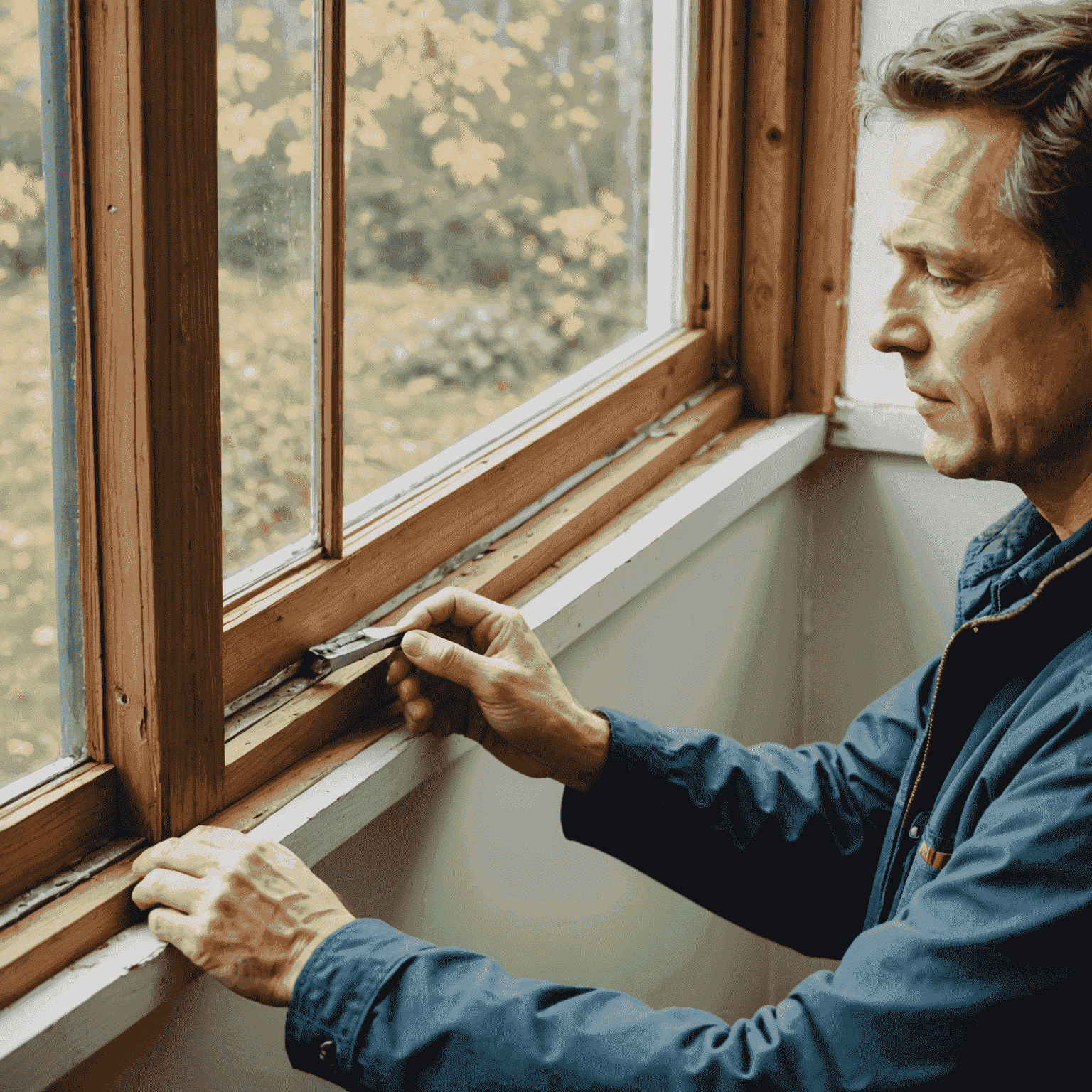 A person applying weatherstripping to a window frame to prevent air leaks