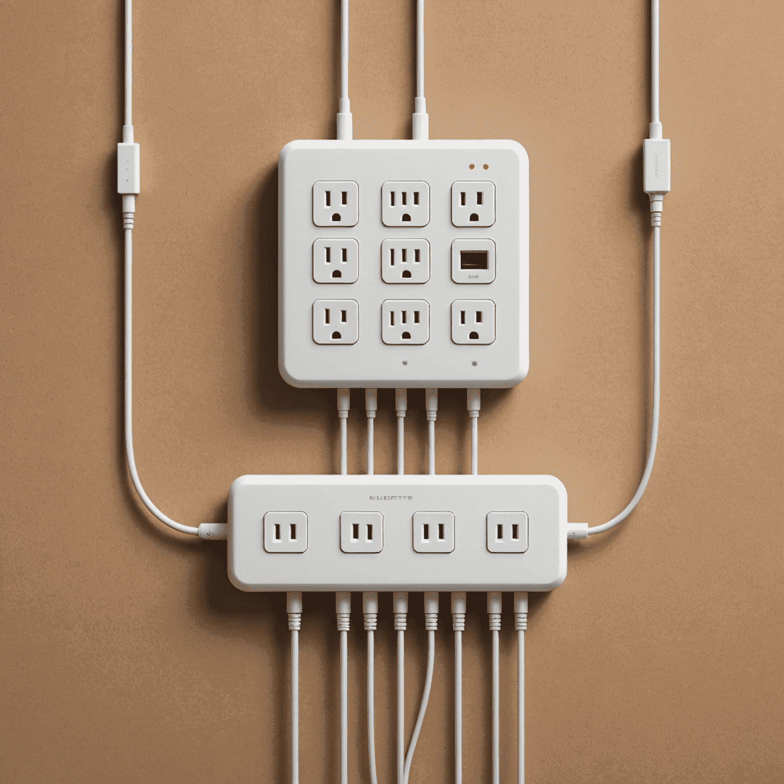 A power strip with multiple electronic devices unplugged to save energy